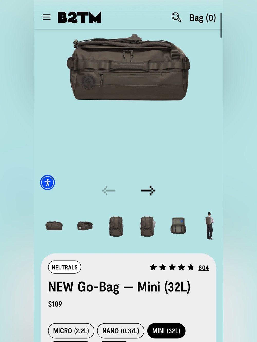 B2TM Go-Bag Mini 32L Travel Duffel Go Bag - Original